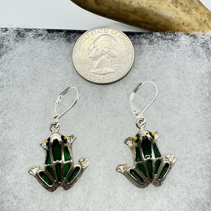 Vintage Silver Frog Earrings 925 Sterling Silver Liver Backs