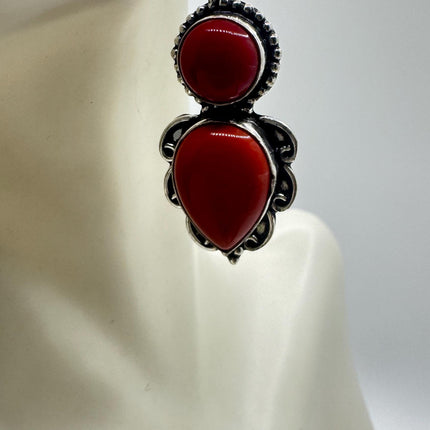 Vintage Red Coral Glass Silver Earrings | 925 sterling Silver Lever Backs