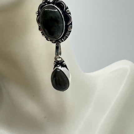 Vintage Labradorite Dangle Earrings Sterling Silver Leverbacks