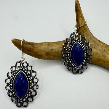 Vintage Cobalt Blue Lapis Lazuli Silver Earrings | 925 sterling Silver Lever Backs
