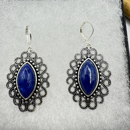 Vintage Cobalt Blue Lapis Lazuli Silver Earrings | 925 sterling Silver Lever Backs