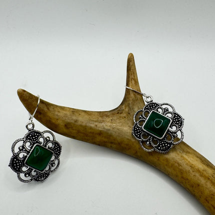 Vintage Gemstone Earrings | Green Chrysoprase | 925 Sterling Round Silver Lever Back Dangle Earrings