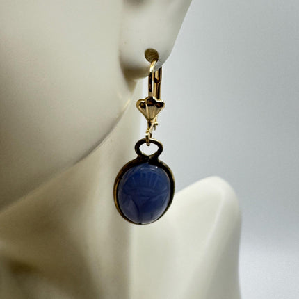 Vintage Tigers Eye Scarab Earrings Dangle Gold Filled