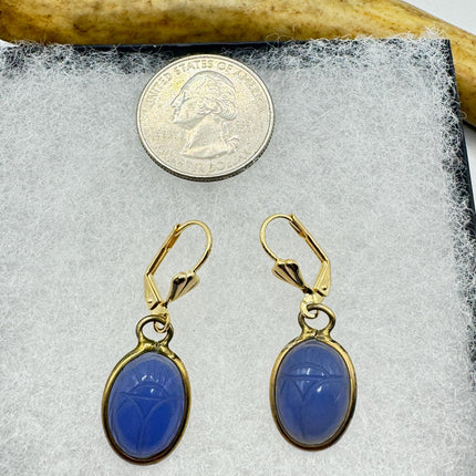 Vintage Tigers Eye Scarab Earrings Dangle Gold Filled
