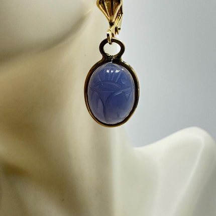 Vintage Tigers Eye Scarab Earrings Dangle Gold Filled