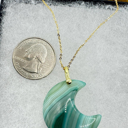 Vintage Gold Moon Pendant Necklace -Green Agate, Multiple Chain Lengths