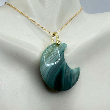 Vintage Gold Moon Pendant Necklace -Green Agate, Multiple Chain Lengths