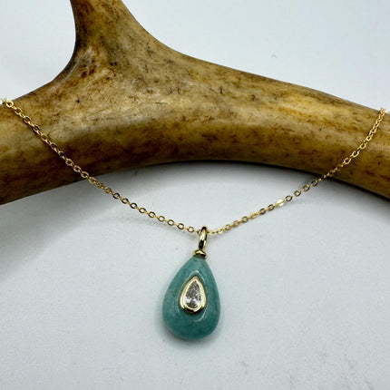 Vintage Gold Filled - Green Amazonite Charm pendant necklace