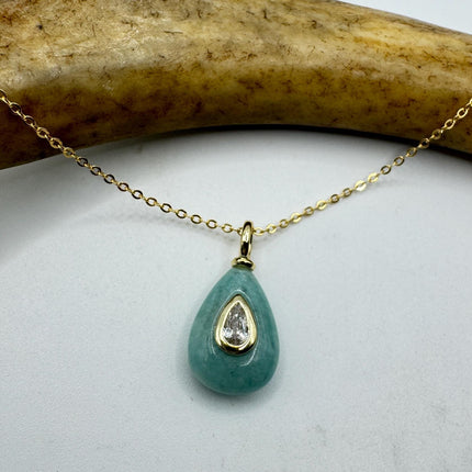 Vintage Gold Filled - Green Amazonite Charm pendant necklace