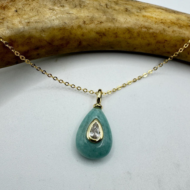 Vintage Gold Filled - Green Amazonite Charm pendant necklace