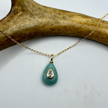 Vintage Gold Filled - Green Amazonite Charm pendant necklace