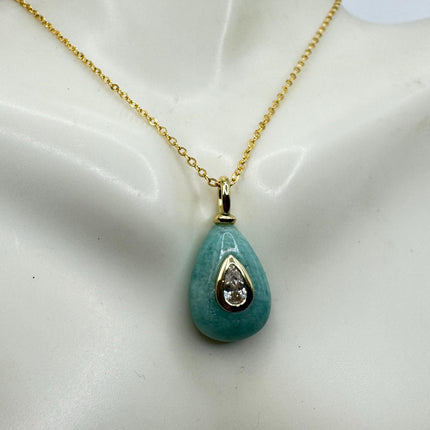 Vintage Gold Filled - Green Amazonite Charm pendant necklace