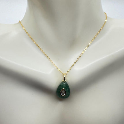 Vintage Gold Filled - Green Nephrite Jade pendant necklace