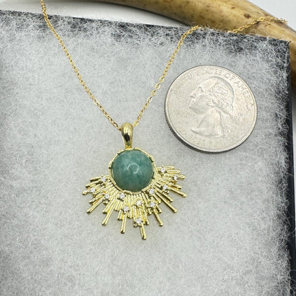 Vintage Gold Filled - Green Amazonite Charm pendant necklace