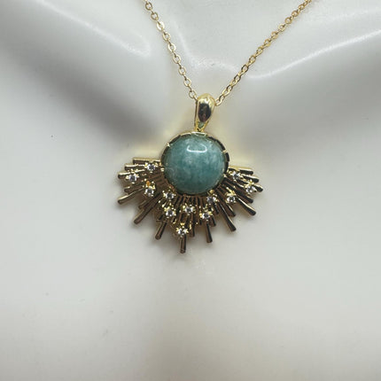 Vintage Gold Filled - Green Amazonite Charm pendant necklace