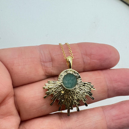 Vintage Gold Filled - Green Amazonite Charm pendant necklace