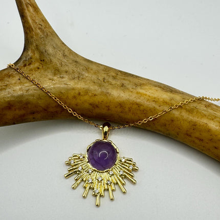 Vintage Gold Filled with Purple Amethyst - Layerable Lengths Pendant Necklace