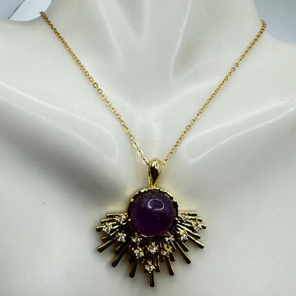 Vintage Gold Filled with Purple Amethyst - Layerable Lengths Pendant Necklace