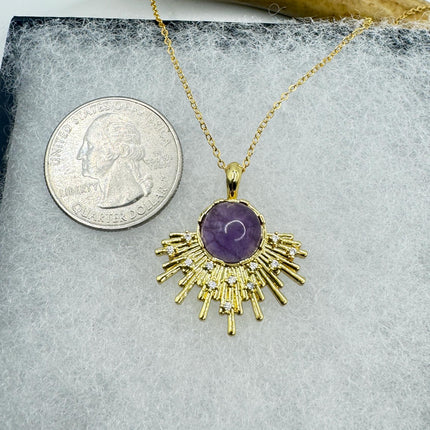 Vintage Gold Filled with Purple Amethyst - Layerable Lengths Pendant Necklace