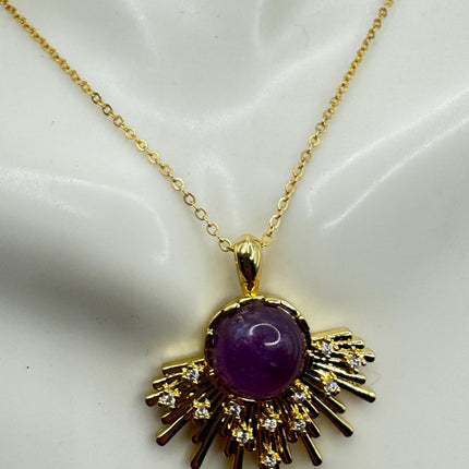 Vintage Gold Filled with Purple Amethyst - Layerable Lengths Pendant Necklace
