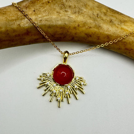 Vintage Gold Filled with Red Carnelian Layerable Lengths Pendant Necklace
