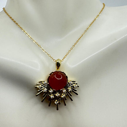 Vintage Gold Filled with Red Carnelian Layerable Lengths Pendant Necklace