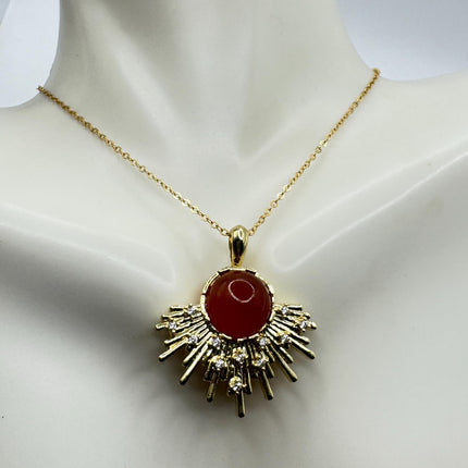 Vintage Gold Filled with Red Carnelian Layerable Lengths Pendant Necklace