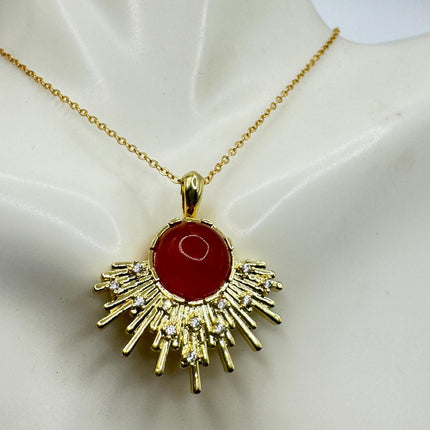 Vintage Gold Filled with Red Carnelian Layerable Lengths Pendant Necklace