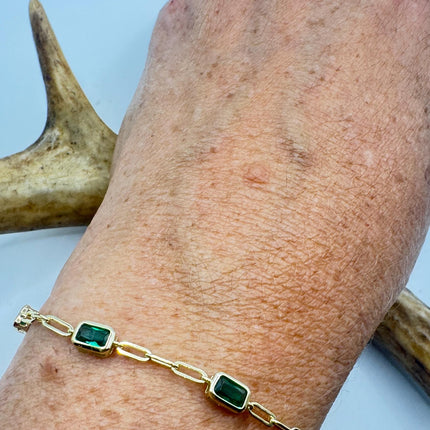 Vintage Green Chrome Diopside Golden 925 Sterling Silver Bracelet