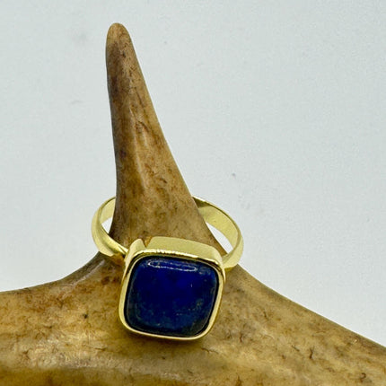Vintage Blue Lapis Lazuli Crystal Cocktail Ring gold filled adjustable