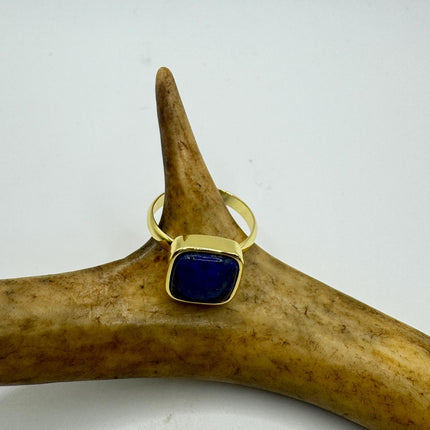 Vintage Blue Lapis Lazuli Crystal Cocktail Ring gold filled adjustable