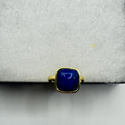 Vintage Blue Lapis Lazuli Crystal Cocktail Ring gold filled adjustable
