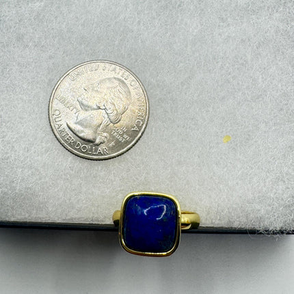 Vintage Blue Lapis Lazuli Crystal Cocktail Ring gold filled adjustable