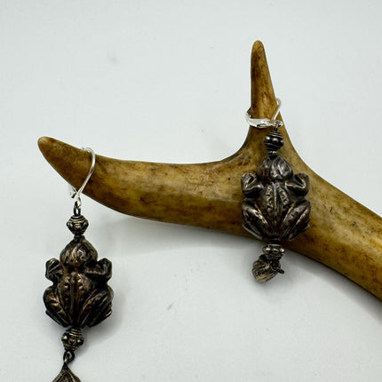 Vintage Silver Frog Earrings 925 Sterling Silver Liver Backs