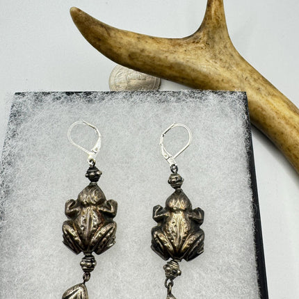 Vintage Silver Frog Earrings 925 Sterling Silver Liver Backs