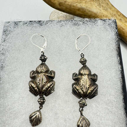 Vintage Silver Frog Earrings 925 Sterling Silver Liver Backs