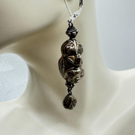 Vintage Silver Frog Earrings 925 Sterling Silver Liver Backs