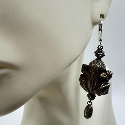 Vintage Silver Frog Earrings 925 Sterling Silver Liver Backs
