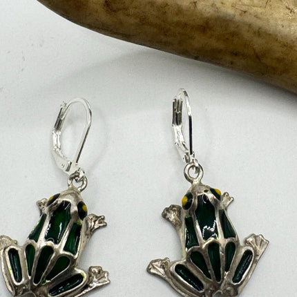 Vintage Silver Frog Earrings 925 Sterling Silver Liver Backs