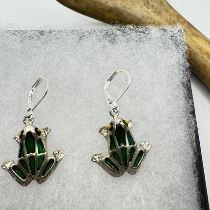 Vintage Silver Frog Earrings 925 Sterling Silver Liver Backs