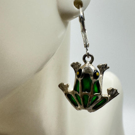 Vintage Silver Frog Earrings 925 Sterling Silver Liver Backs