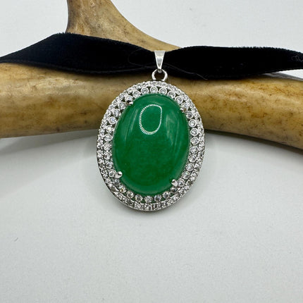 Vintage Green Jade Choker Necklace - Art Deco Silver Bronze