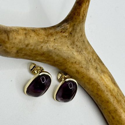 Vintage Purple Amethyst 925 Sterling Silver Button Earrings