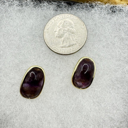 Vintage Purple Amethyst 925 Sterling Silver Button Earrings