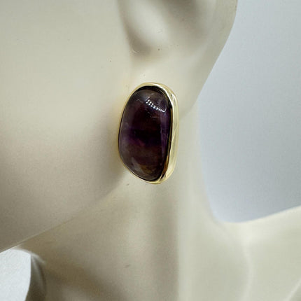 Vintage Purple Amethyst 925 Sterling Silver Button Earrings