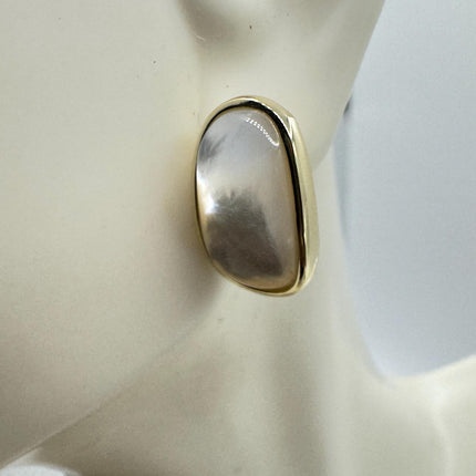 Vintage White Mother of Pearl Silver Drop Earrings Golden 925 Sterling Silver