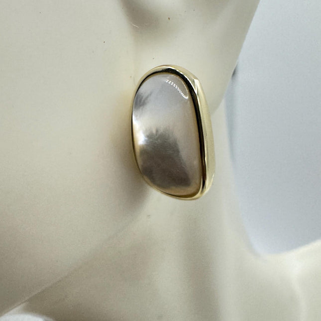 Vintage White Mother of Pearl Silver Drop Earrings Golden 925 Sterling Silver