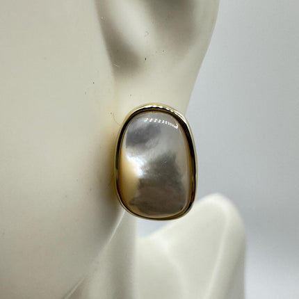 Vintage White Mother of Pearl Silver Drop Earrings Golden 925 Sterling Silver