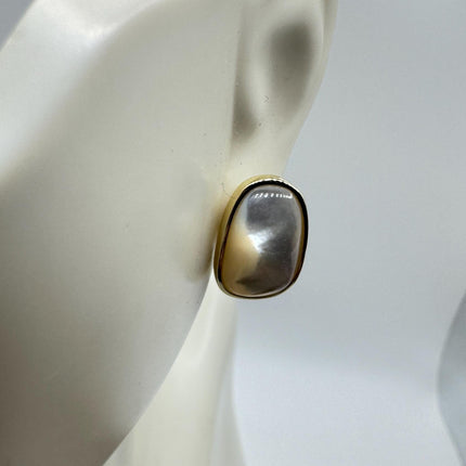 Vintage White Mother of Pearl Silver Drop Earrings Golden 925 Sterling Silver