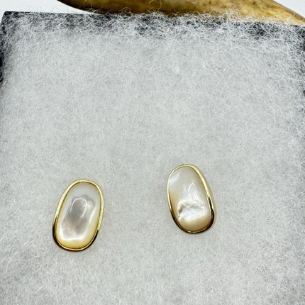 Vintage White Mother of Pearl Silver Drop Earrings Golden 925 Sterling Silver
